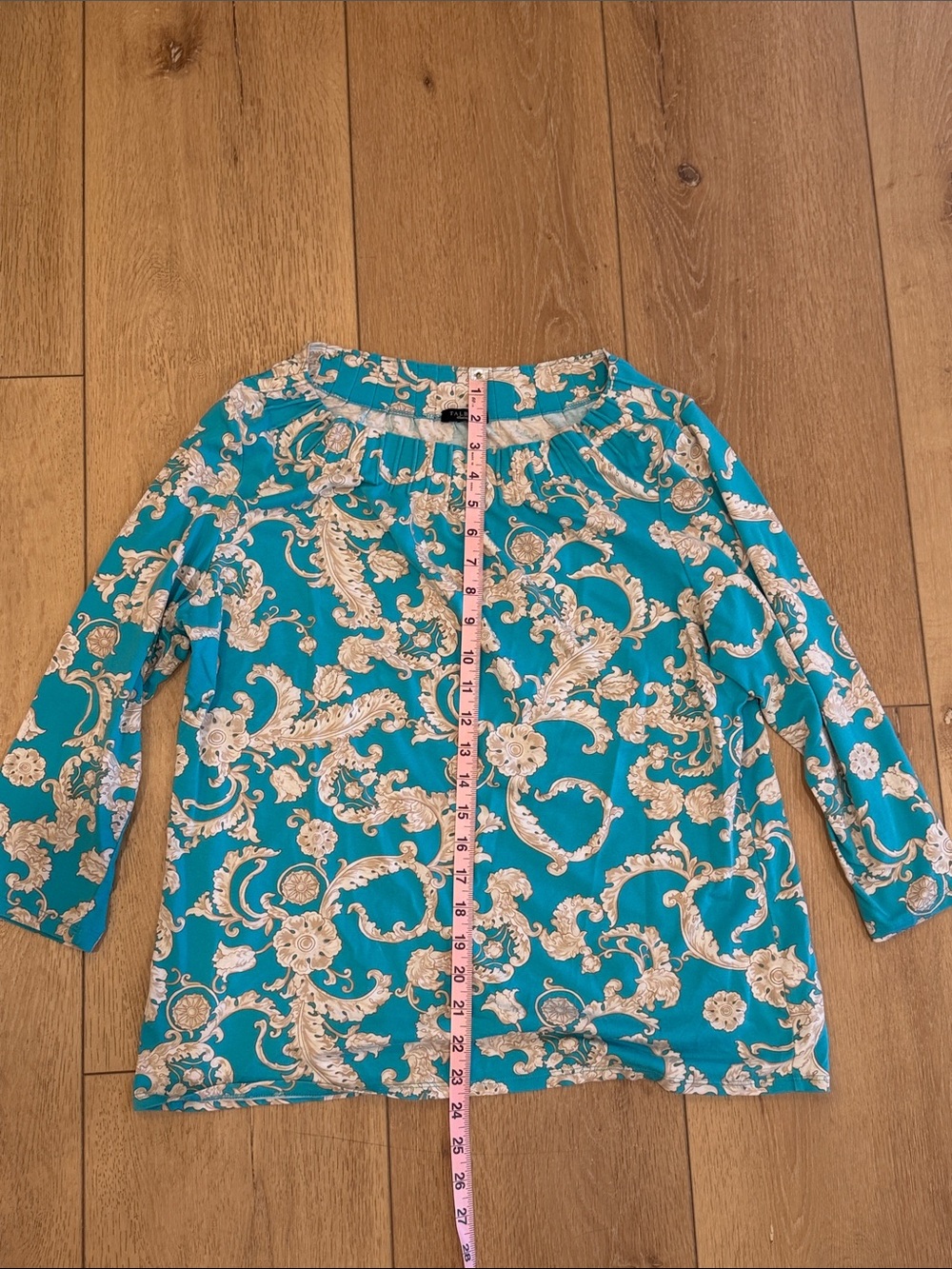 Talbots Women’s Teal Floral Scroll Print Blouse - Picture 3 of 5